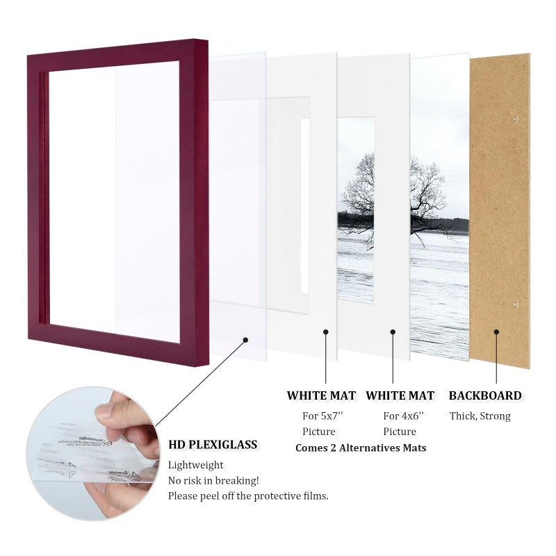Egofine 8x10 Picture Frame Made of Solid Wood, Covered by Plexiglass for Pictures 4x6 or 5x7 with Mat or 8x10 Without Mat, Photo Frame for Table Top and Wall Display, Cherry Red - Image 4
